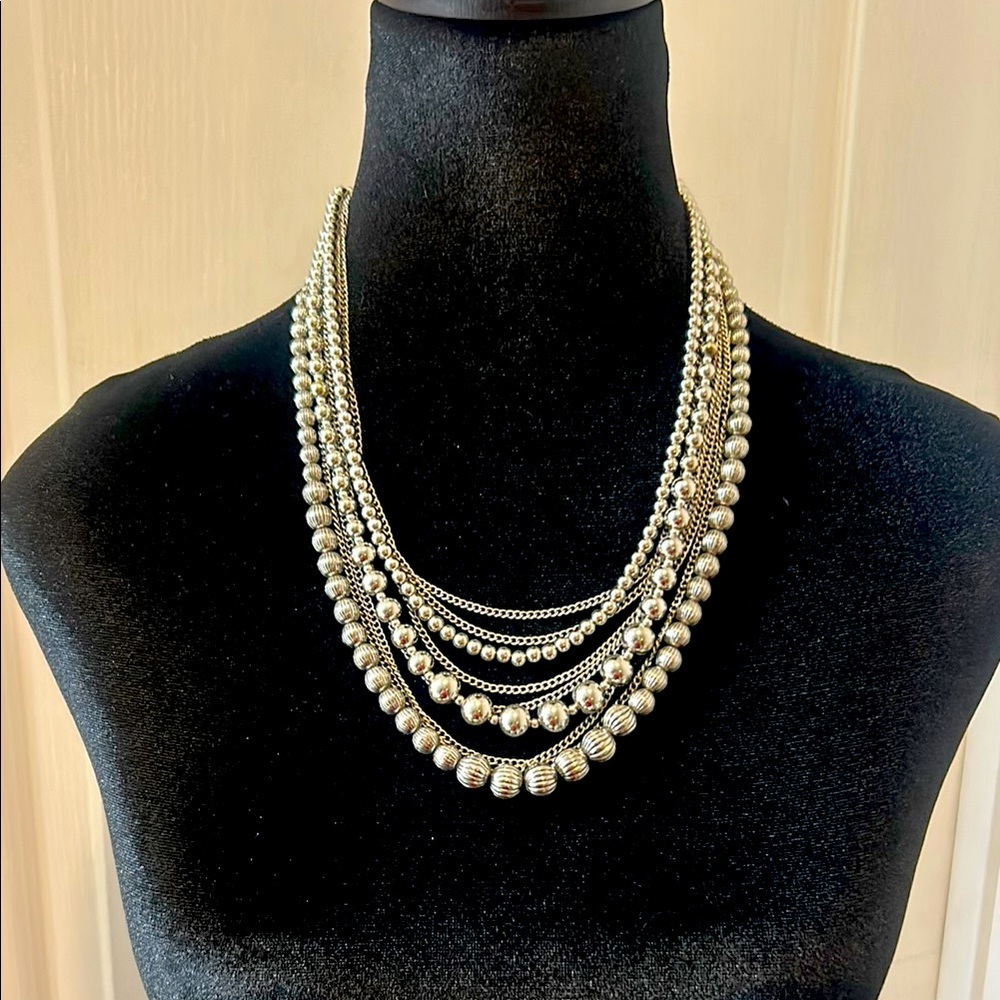 Multi-Layer Silver Bead Necklace - image 2